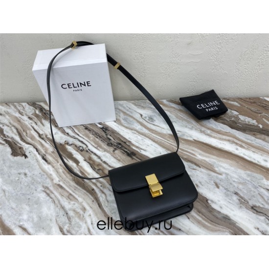 Celine Teen Box Polished Calfskin Black Gold Hardware 18x15x6cm