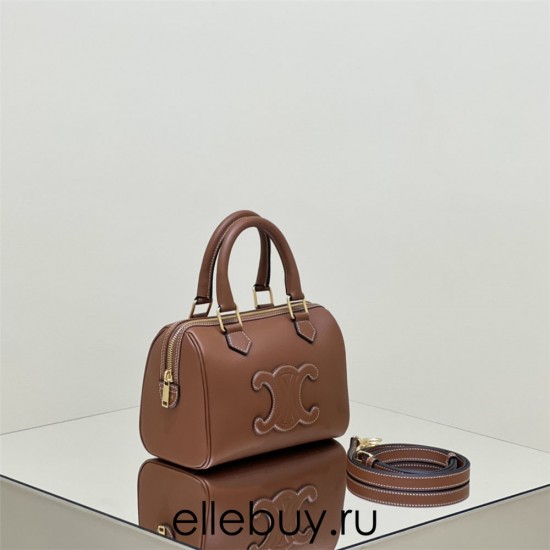 Celine Voyage Triomphe Embossed Brown Gold Hardware Model: 197583 Size: 19.5x14x7cm