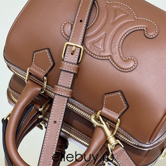 Celine Voyage Triomphe Embossed Brown Gold Hardware Model: 197583 Size: 19.5x14x7cm