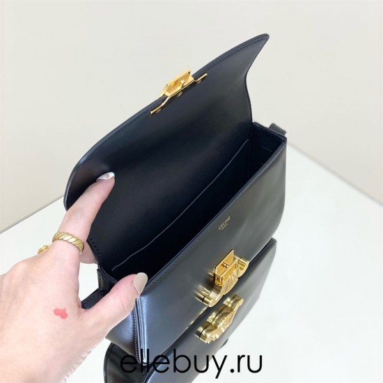 Celine Triomphe Shoulder Bag Black Full Leather Gold Hardware Model: 194143 Size: 20x10x4cm