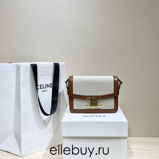 Celine Triomphe Canvas Teen Box Small White Brown Model: 188882 Small Size: 18.5x14x6cm