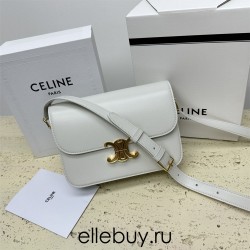 Celine Triomphe Canvas Teen Box Medium 22.5 White Full Leather Size: 22.5x16.5x5cm