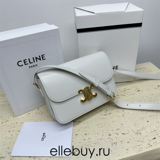 Celine Triomphe Canvas Teen Box Medium 22.5 White Full Leather Size: 22.5x16.5x5cm