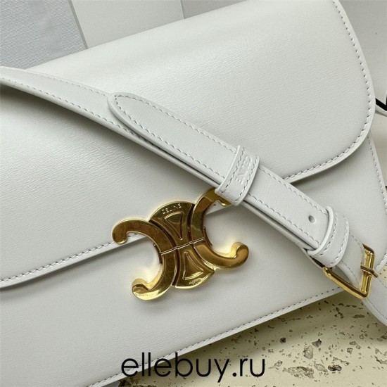 Celine Triomphe Canvas Teen Box Medium 22.5 White Full Leather Size: 22.5x16.5x5cm