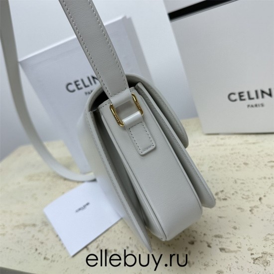 Celine Triomphe Canvas Teen Box Medium 22.5 White Full Leather Size: 22.5x16.5x5cm