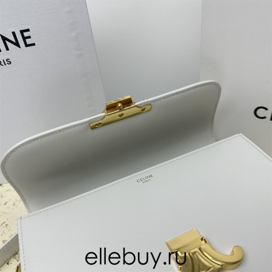 Celine Triomphe Canvas Teen Box Medium 22.5 White Full Leather Size: 22.5x16.5x5cm