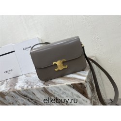 Celine Triomphe Canvas Teen Box Medium 22.5 Grey Full Leather Size: 22.5x16.5x5cm