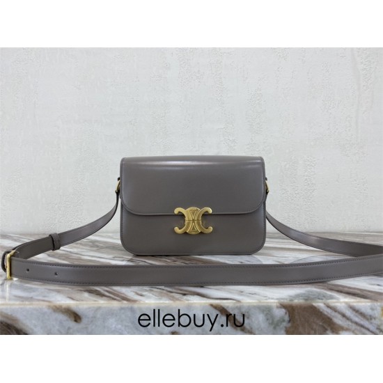 Celine Triomphe Canvas Teen Box Medium 22.5 Grey Full Leather Size: 22.5x16.5x5cm