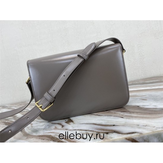 Celine Triomphe Canvas Teen Box Medium 22.5 Grey Full Leather Size: 22.5x16.5x5cm