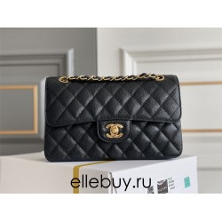 Chanel Classic Flap bag Small 23 Black with gold hardware, Caviar leather, Hass Factory leather, edge stitching, red interior.