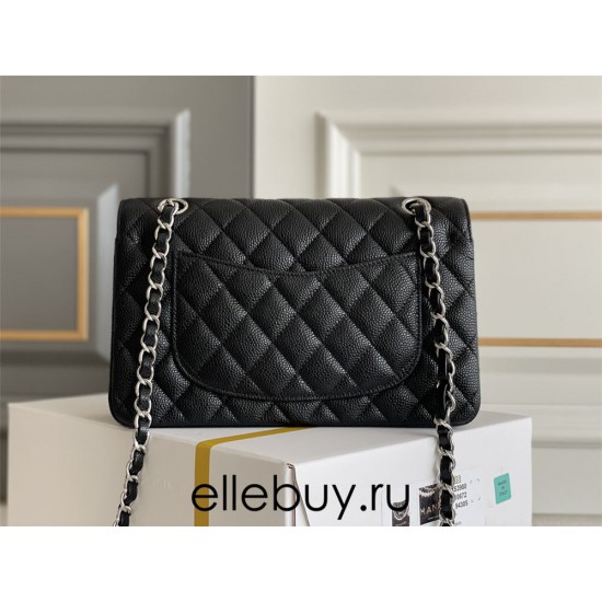 Chanel Classic Flap bag Small 23 Black with silver hardware, Caviar leather, Hass Factory leather, edge stitching, red interior.