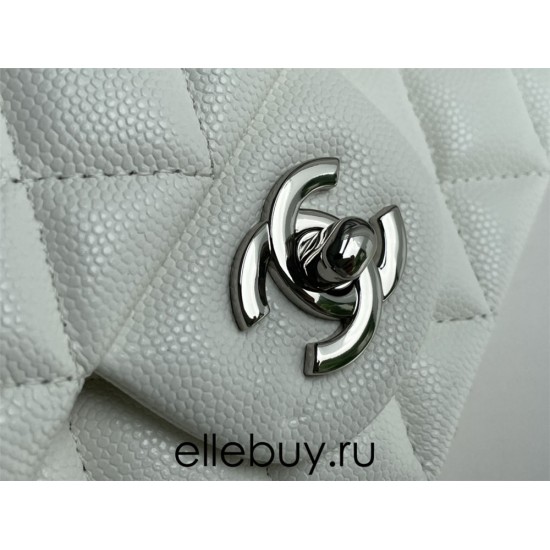 Chanel Classic Flap bag Mini 20 White with silver hardware, Caviar leather, Hass Factory leather, seamless.