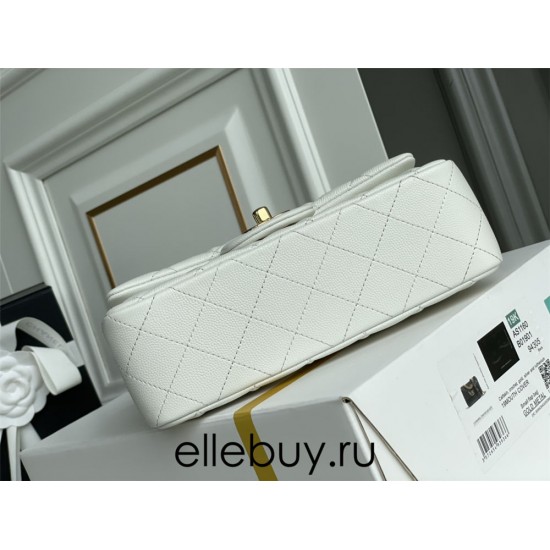 Chanel Classic Flap bag Mini 20 White with gold hardware, Caviar leather, Hass Factory leather, seamless.