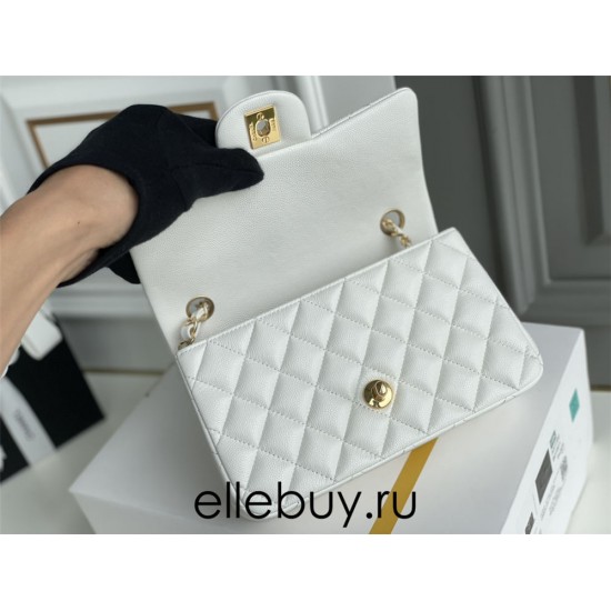 Chanel Classic Flap bag Mini 20 White with gold hardware, Caviar leather, Hass Factory leather, seamless.