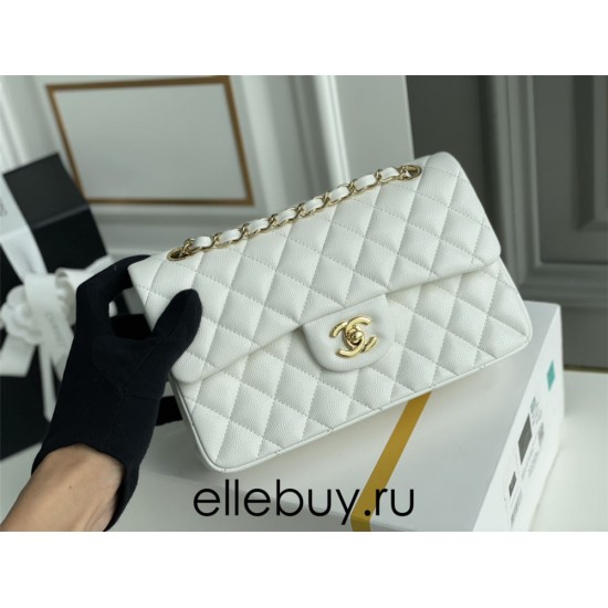 Chanel Classic Flap bag Small 23 White with gold hardware, Caviar leather, Hass Factory leather, seamless.