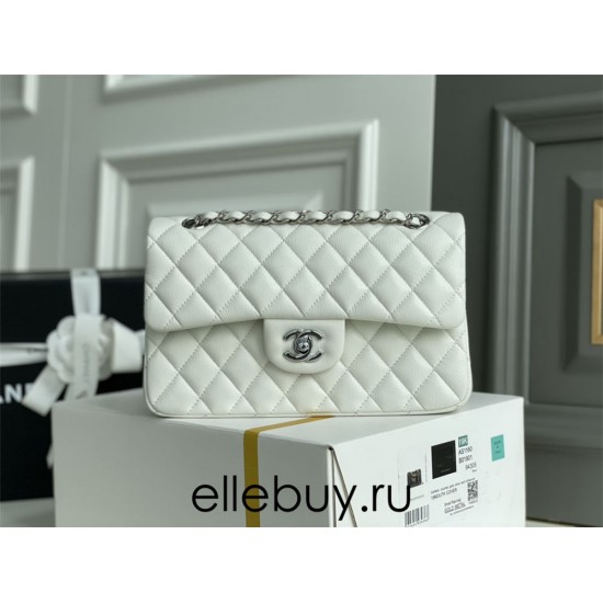 Chanel Classic Flap bag Small 23 White with silver hardware, Caviar leather, Hass Factory leather, seamless.