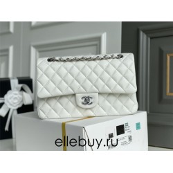 Chanel Classic Flap bag Medium 25 White with silver hardware, Caviar leather, Hass Factory leather, seamless.