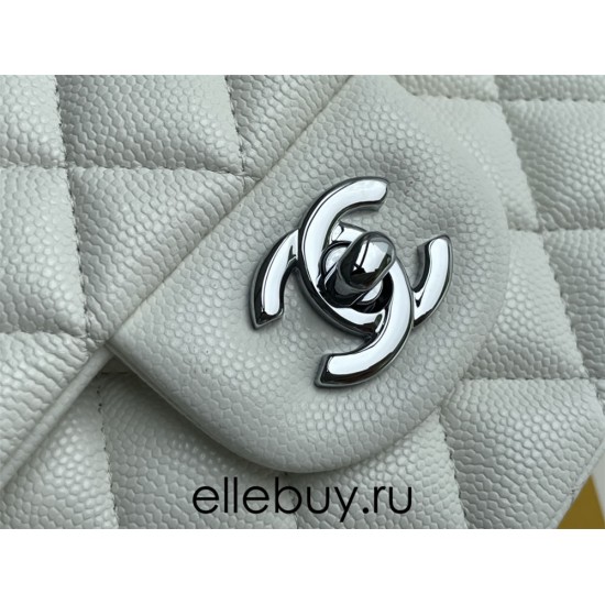 Chanel Classic Flap bag Medium 25 White with silver hardware, Caviar leather, Hass Factory leather, seamless.