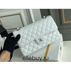 Chanel Classic Flap bag Medium 25 White with silver hardware, Caviar leather, Hass Factory leather, edge stitching.