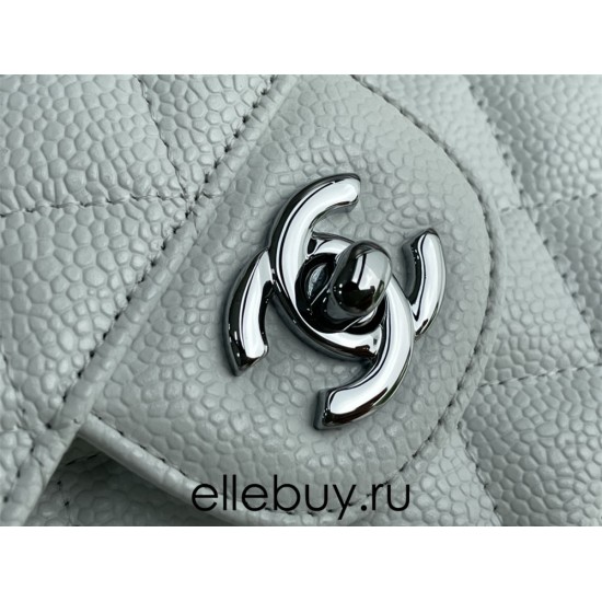 Chanel Classic Flap bag Medium 25 White with silver hardware, Caviar leather, Hass Factory leather, edge stitching.