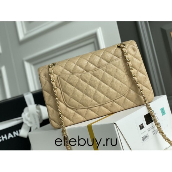 Chanel Classic Flap bag Medium 25 Beige with gold hardware, Caviar leather, Hass Factory leather, edge stitching.