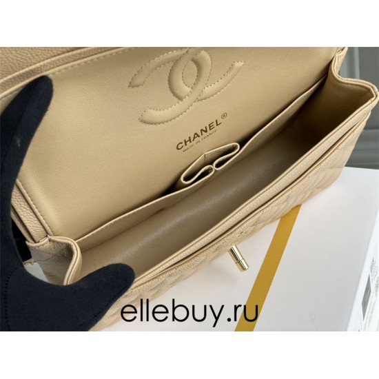 Chanel Classic Flap bag Medium 25 Beige with gold hardware, Caviar leather, Hass Factory leather, edge stitching.