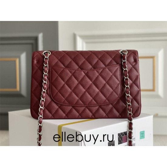 Chanel Classic Flap bag Medium 25 Red with silver hardware, Caviar leather, Hass Factory leather, edge stitching.