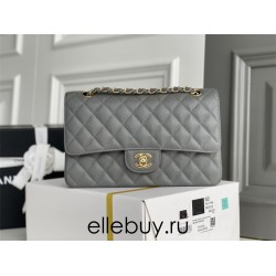 Chanel Classic Flap bag Medium 25 Gray with gold hardware, Caviar leather, Hass Factory leather, edge stitching.