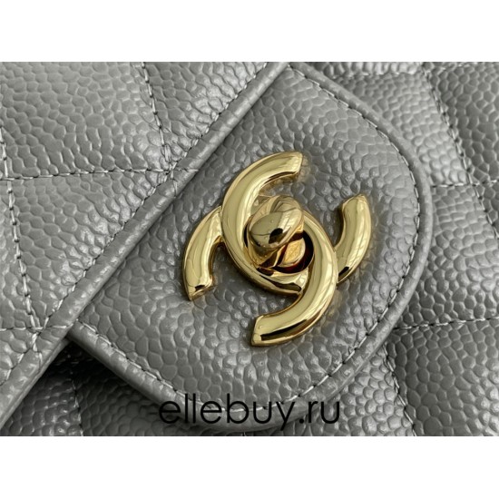 Chanel Classic Flap bag Medium 25 Gray with gold hardware, Caviar leather, Hass Factory leather, edge stitching.