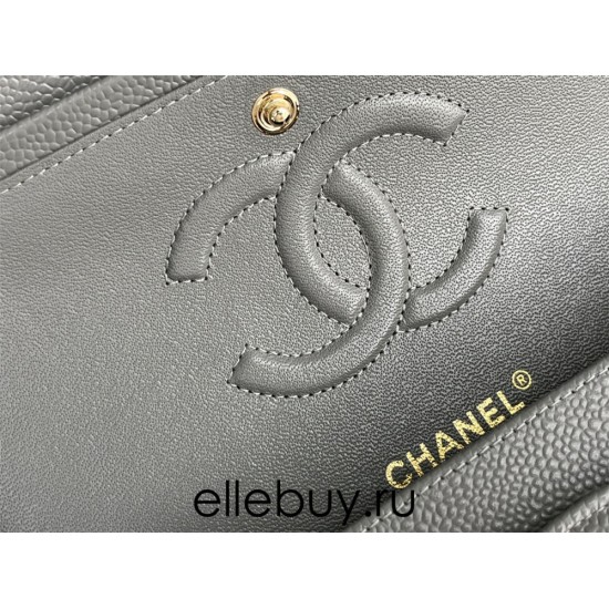 Chanel Classic Flap bag Medium 25 Gray with gold hardware, Caviar leather, Hass Factory leather, edge stitching.