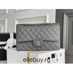 Chanel Classic Flap bag Medium 25 Gray with silver hardware, Caviar leather, Hass Factory leather, edge stitching.