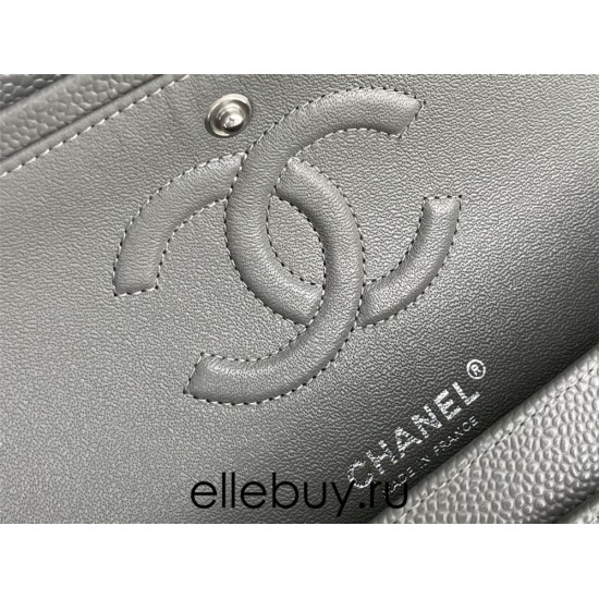 Chanel Classic Flap bag Medium 25 Gray with silver hardware, Caviar leather, Hass Factory leather, edge stitching.