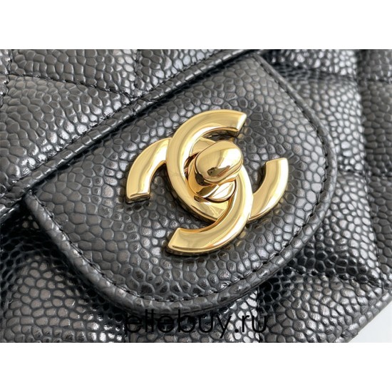 Chanel Classic Flap bag Mini 20 Black with gold hardware, Caviar leather, edge stitching.