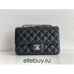 Chanel Classic Flap bag Mini 20 Black with silver hardware, Caviar leather, edge stitching.