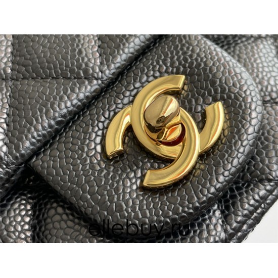 Chanel Classic Flap bag Mini 17 Black with gold hardware, Caviar leather, Hass Factory leather.