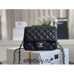 Chanel Classic Flap bag Mini 17 Black with silver hardware, Caviar leather, Hass Factory leather.