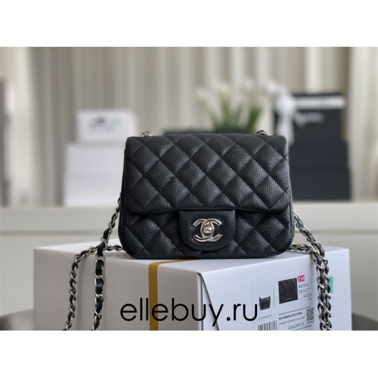 Chanel Classic Flap bag Mini 17 Black with silver hardware, Caviar leather, Hass Factory leather.