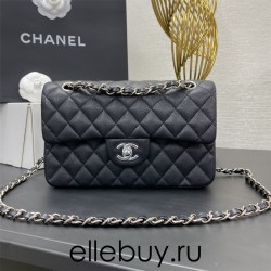 Chanel Classic Flap bag Small 23 Black with silver hardware, Caviar leather, seamless, red interior.