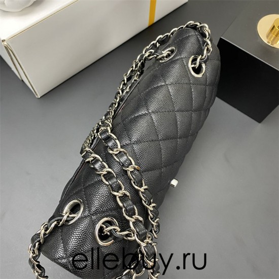 Chanel Classic Flap bag Small 23 Black with silver hardware, Caviar leather, seamless, red interior.