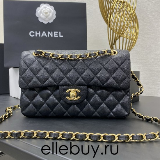 Chanel Classic Flap bag Small 23 Black with gold hardware, Caviar leather, seamless, red interior.