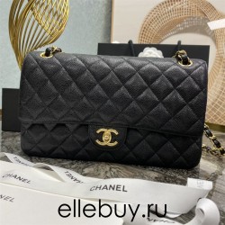 Chanel Classic Flap bag Jumbo 28 Black with gold hardware, Caviar leather, edge stitching, red interior.