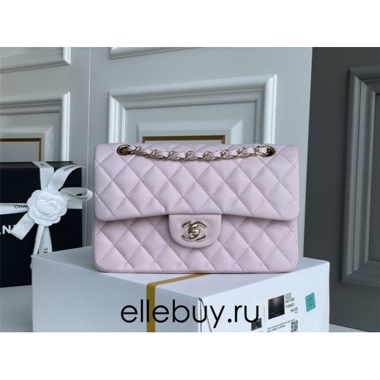 Chanel Classic Flap bag Small 23 Pink with champagne gold hardware, Caviar leather, Hass Factory leather, seamless.