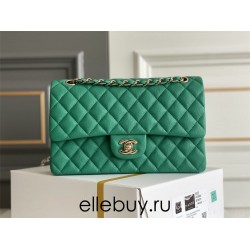 Chanel Classic Flap bag Medium 25 Green with champagne gold hardware, Caviar leather, Hass Factory leather, seamless.