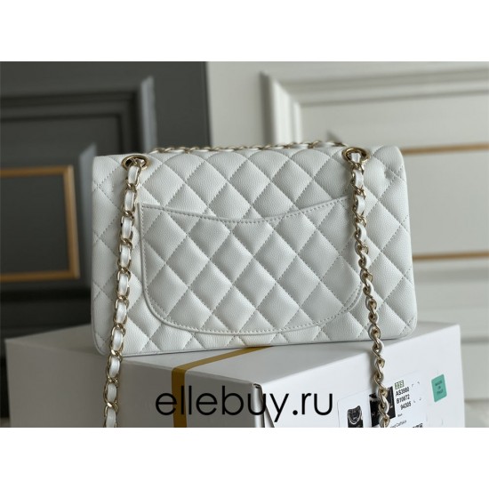 Chanel Classic Flap bag Small 23 White with champagne gold hardware, Caviar leather, Hass Factory leather, seamless.