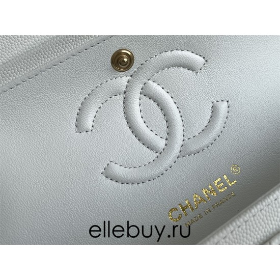 Chanel Classic Flap bag Small 23 White with champagne gold hardware, Caviar leather, Hass Factory leather, seamless.