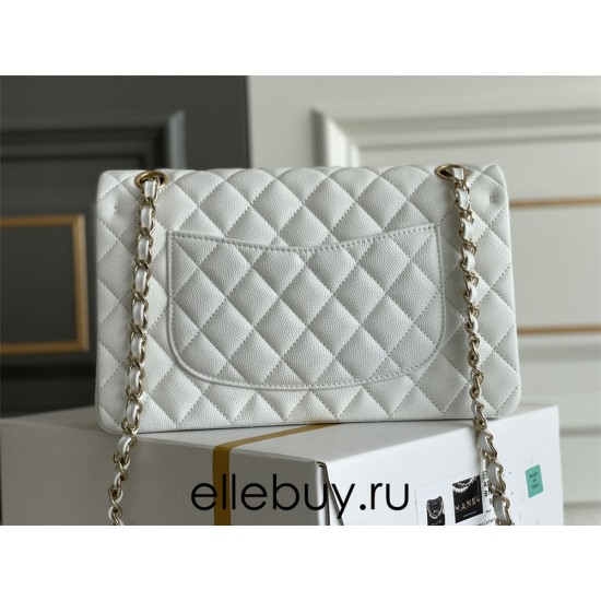 Chanel Classic Flap bag Medium 25 White with champagne gold hardware, Caviar leather, Hass Factory leather, seamless.