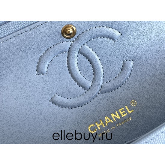 Chanel Classic Flap bag Small 23 Blue with champagne gold hardware, Caviar leather, Hass Factory leather, seamless.