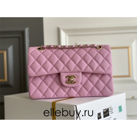 Chanel Classic Flap bag Small 23 Deep Pink with champagne gold hardware, Caviar leather, Hass Factory leather, seamless.