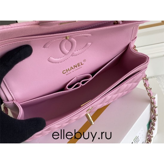 Chanel Classic Flap bag Small 23 Deep Pink with champagne gold hardware, Caviar leather, Hass Factory leather, seamless.