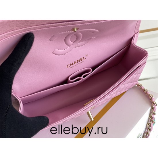 Chanel Classic Flap bag Medium 25 Deep Pink with champagne gold hardware, Caviar leather, Hass Factory leather, seamless.